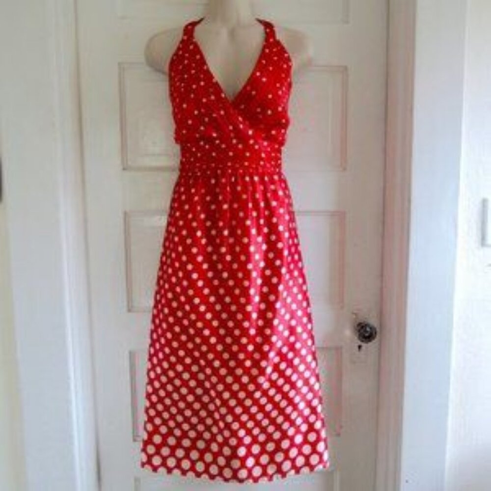 Monsoon 100% Silk Red & White Polka Dot Pinup Halter Dress UK 16 US 12